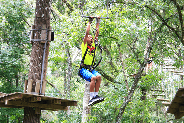 Young Guest Ziplines On Mountain Trail Course